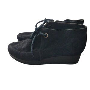 Robert Clergerie Women's EU 40/US 9 Black Wedge Suede Lace Up Ankle Booties